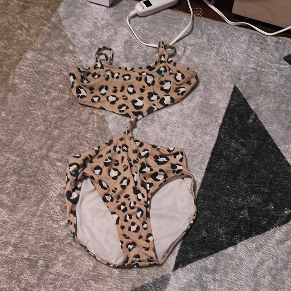 art class Kids Leopard Print One Piece Swimsuit - Tan and Black
